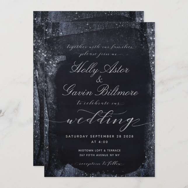 Convites Silver Starry Night Weding 2 Invitation Suite (Frente/Verso)