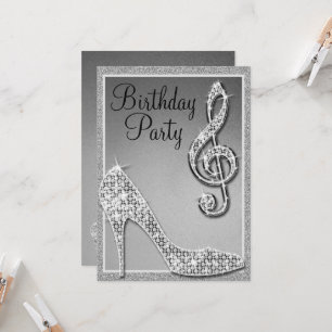 Convites Silver Stiletto e Treble Clef Aniversário