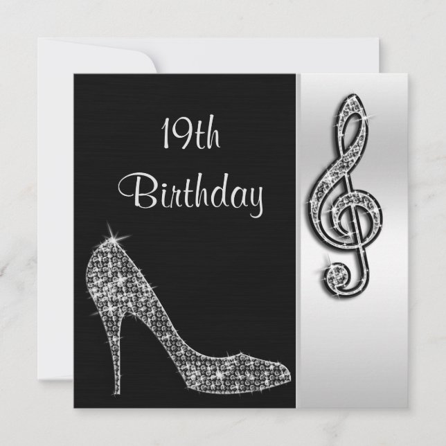 Convites Silver Stiletto & Treble Cleft Aniversário de 19 a (Frente)
