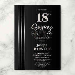 Convites Silver Striped Black Grey 18th Surprise Birthday