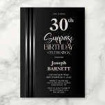 Convites Silver Striped Black Grey 30th Surprise Birthday<br><div class="desc">Make the surprise unforgettable with this stylish silver striped black and grey surprise 30th birthday party invitation. The customizable text templates allow you to add the name of the honored guest, the secret party details, and the venue with ease. Your guest of honor will be in for a night of...</div>