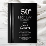 Convites Silver Striped Black Grey 50th Birthday Party<br><div class="desc">Invite your friends and loved ones to your birthday celebration with this modern silver striped black and grey 50th birthday party invitation. The customizable text area in this invitation template allows you to include all the necessary details for your special birthday celebration, including the date, time, venue, and RSVP information....</div>