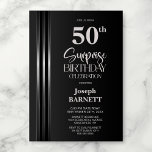 Convites Silver Striped Black Grey 50th Surprise Birthday<br><div class="desc">Make the surprise unforgettable with this stylish silver striped black and grey surprise 50th birthday party invitation. The customizable text templates allow you to add the name of the honored guest, the secret party details, and the venue with ease. Your guest of honor will be in for a night of...</div>