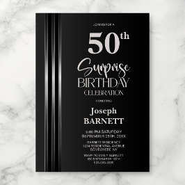 Convites Silver Striped Black Grey 50th Surprise Birthday