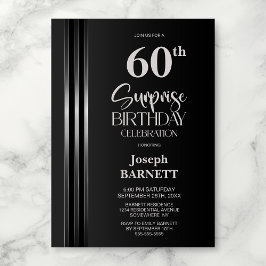 Convites Silver Striped Black Grey 60th Surprise Birthday
