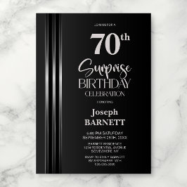 Convites Silver Striped Black Grey 70th Surprise Birthday