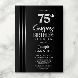 Convites Silver Striped Black Grey 75th Surprise Birthday