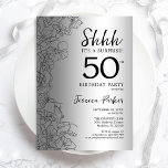Convites Silver Surprise 50º Aniversário<br><div class="desc">Silver Surpresa 50º Convite de aniversário. Design Glam feminina com sotaques botânicos e letra de script de tipografia. Simples cartão de convite floral perfeito para uma festa surpresa na moda. Pode ser personalizado para qualquer idade. Impressos convites Zazzle ou modelo de impressão digital instantânea para download.</div>