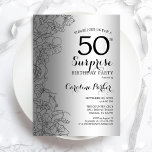 Convites Silver Surprise 50th Festa de aniversário<br><div class="desc">Silver Surpresa 50º Convite de aniversário. Design de Glam feminina com folha de falso prata, sotaque botânico e letra de script de tipografia. Simples cartão de convite floral perfeito para uma festa surpresa na moda. Pode ser personalizado para qualquer idade. Impressos convites Zazzle ou modelo de impressão digital instantânea para...</div>