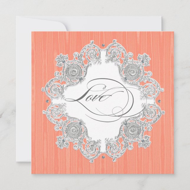 Convites Silver Swirl Moire - Casamento Formal de Pêssego C (Frente)