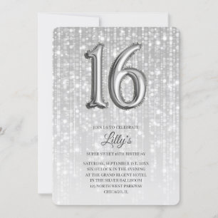 Convites Silver Twinkle Lights Foil Balloon 16º Aniversár