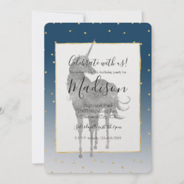 Convites Silver Unicorn Brilhante Brilhante Estrelas Dourad