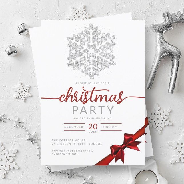 Convites Silver Winter Glitter Snowflake Company Xmas (Silver Winter Glitter Snowflake Company Xmas Invitation)