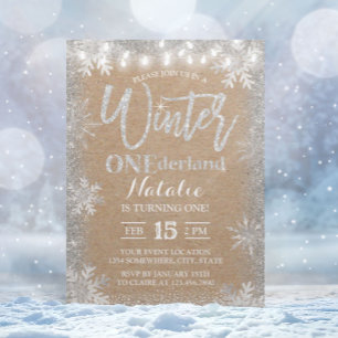 Convites Silver Winter ONEderland 1rua Rustic Kraft Anivers