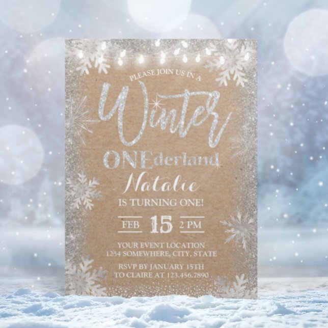 Convites Silver Winter ONEderland 1rua Rustic Kraft Anivers (Criador carregado)