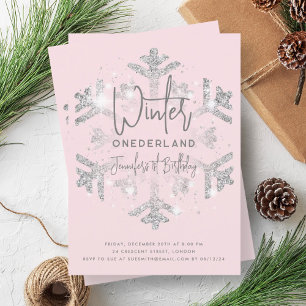 Convites Silver Winter ONEDERLAND Birthday Blush