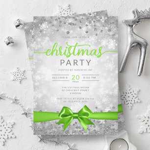 Convites Silver Winter Snowflakes Company Green Ribbon