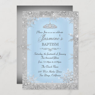 Convites Silver Winter Wonderland Blue Baptism Christening