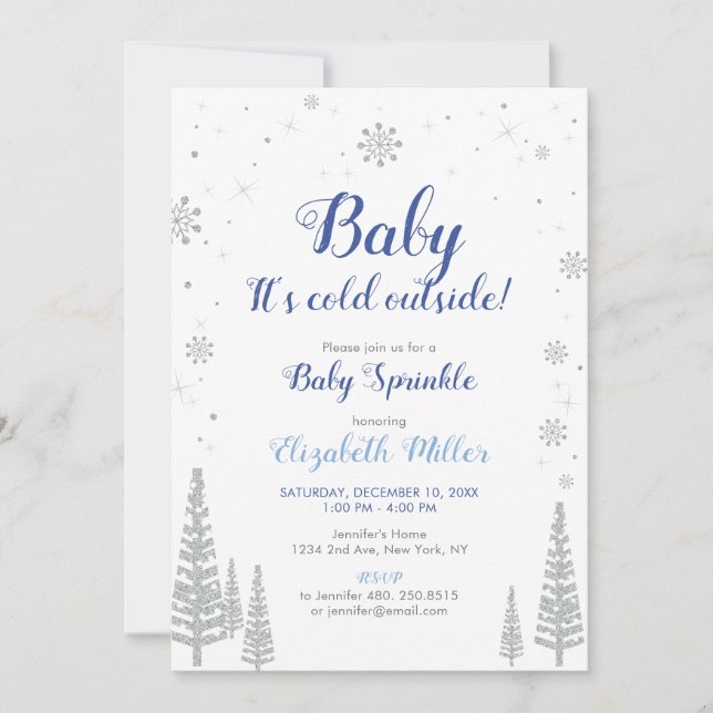 Convites Silver Winter Wonderland - Boy Baby Sprinkle Card (Frente)