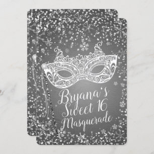 Convites Silver Winter Wonderland Mascarada Sweet 16 Party