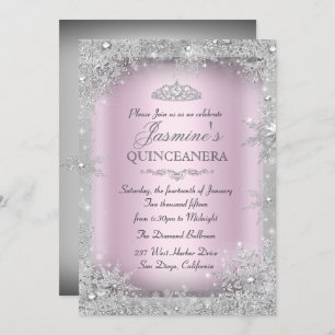 Convites Silver Winter Wonderland Pink Quinceanera