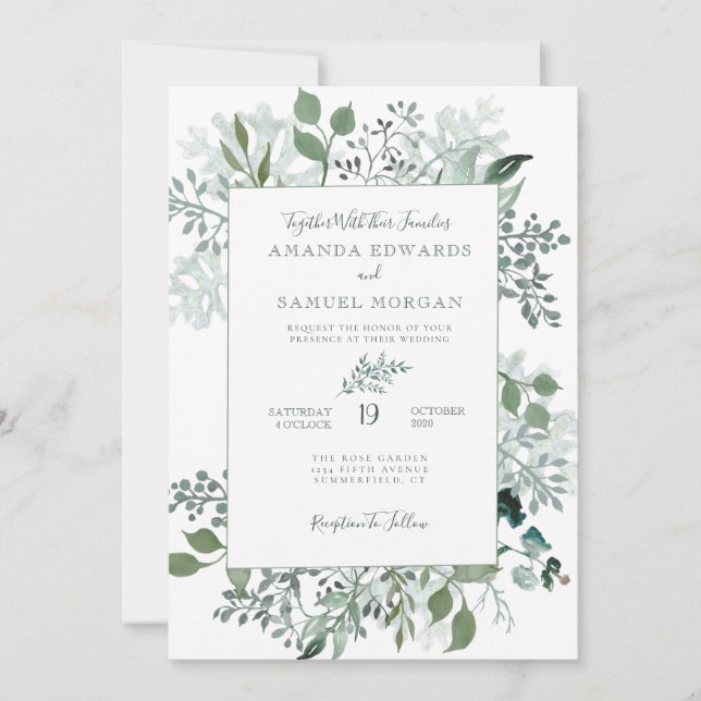 Convites Silvery Green Eucalyptus Wedding (Frente)