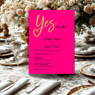 Convites Sim, Fazemos Casamento Dourado Rosa Quente