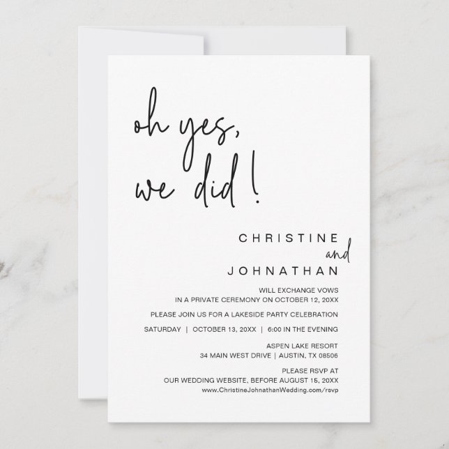 Convites Sim, Fizemos, Festa De Dança De Elopemento De Casa (Frente)