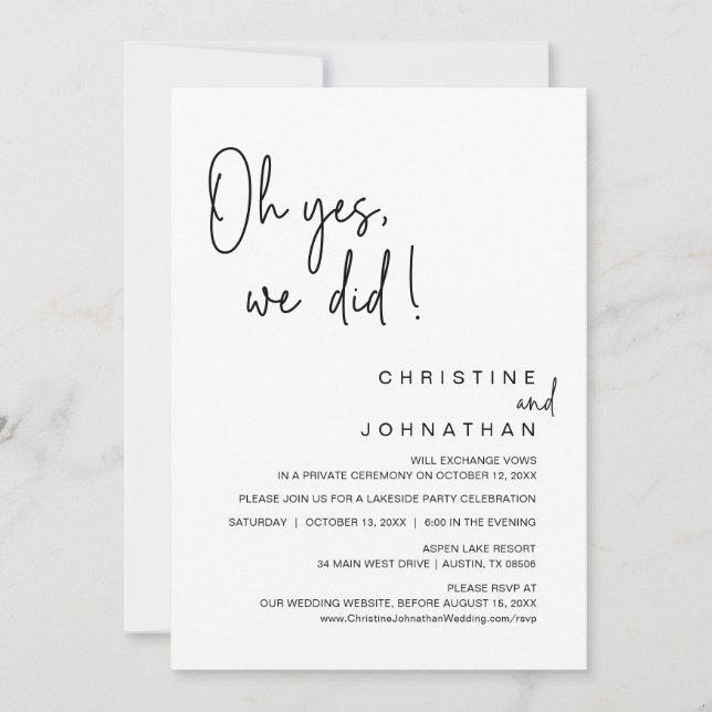 Convites Sim, Fizemos, Festa De Dança De Elopemento De Casa (Frente)