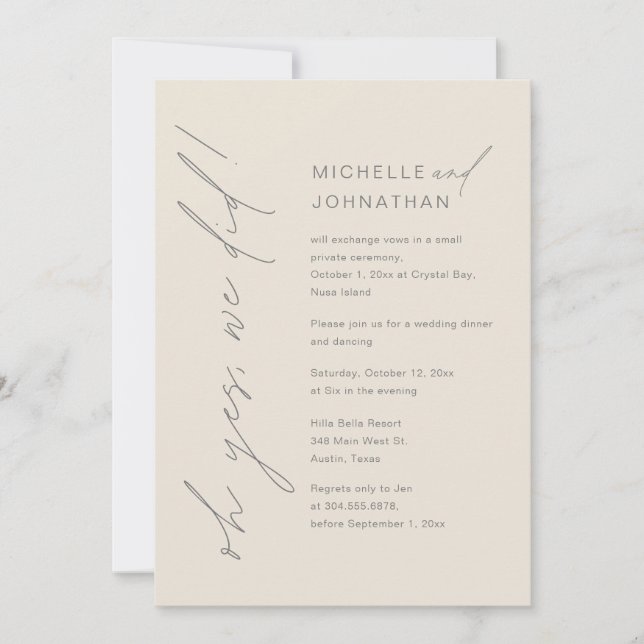 Convites Sim, Fizemos, Festa de Janto de Elopemento de Casa (Frente)