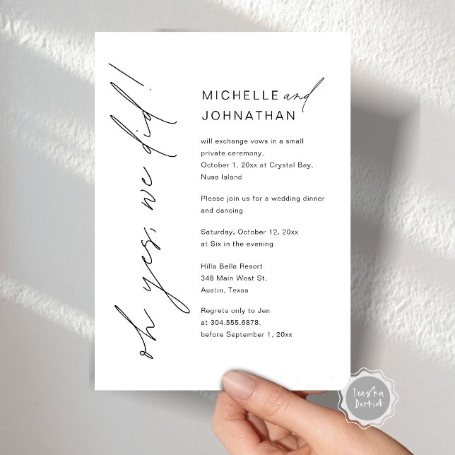 Convites Sim, Fizemos, Festa de Janto de Elopemento de Casa (Oh Yes, We Did, Wedding Elopement Dinner Party Celebration Invitation Card, Digital template.)