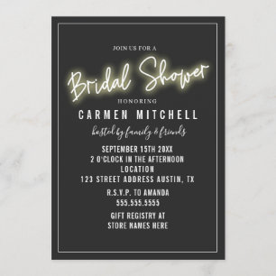 Convites Símbolo Branco Neon Chá de panela Cinza Fundo