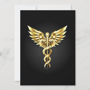Convites Símbolo Caduceu Poligonal Dourado
