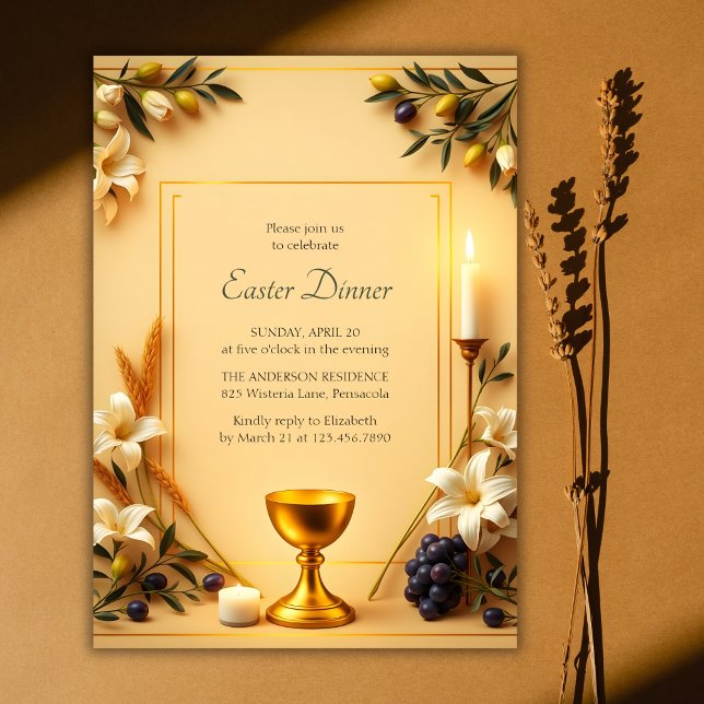Convites Símbolo cristão Janto religioso elegante de Páscoa (Elegant Religious Easter Dinner Invitation with Christian Symbolism)