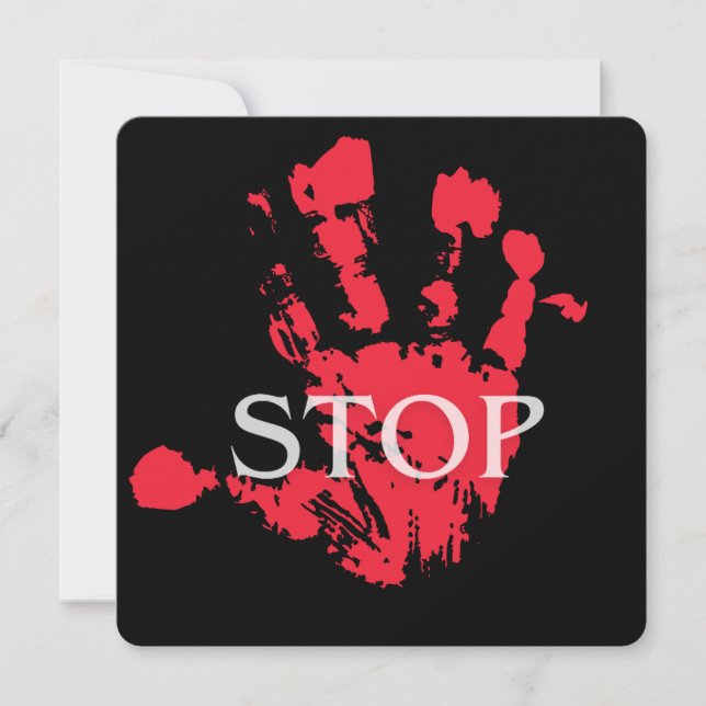 Convites Símbolo de Alerta "STOP" com Impressão de Mão Verm (Frente)
