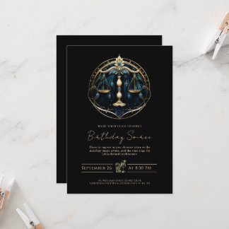 Convites Símbolo de Balanço Celestial Libra Preto Dourado