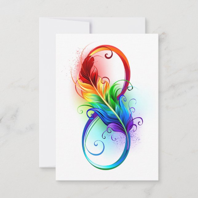 Convites Símbolo de Infinito com Pena de Arco-íris (Frente)