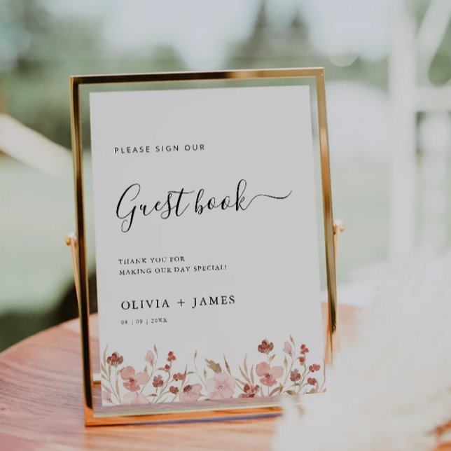 Convites Símbolo de Livro de Guest de Wildflower Modelo (Wildflower Wedding Guest Book Sign Template)