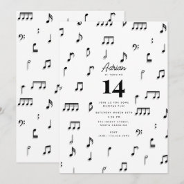 Convites Símbolo de Notas Musicais Preto e Branco Aniversár