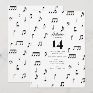 Convites Símbolo de Notas Musicais Preto e Branco Aniversár