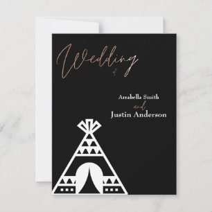Convites Símbolo de Tipi Nativo Americano Casamento Preto B