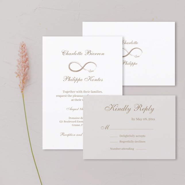Convites Símbolo do infinito Dourado Branco Cinza RSVP de c (Criador carregado)