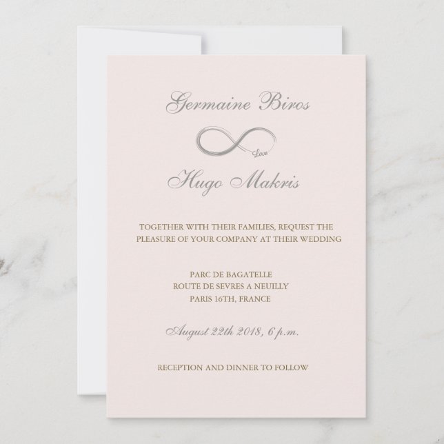 Convites Símbolo infinito, cinza cor-de-rosa, casamento ele (Frente)