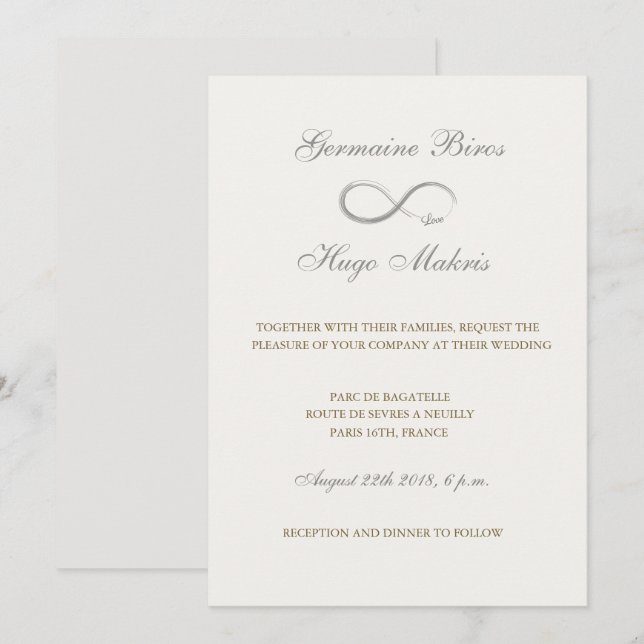 Convites Símbolo infinito de marfim cinza de ouro casamento (Frente/Verso)