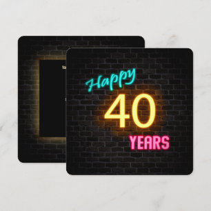 Convites Símbolo Neon aniversário de 40 anos brilhando no