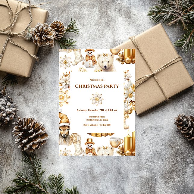 Convites Símbolos de Natal em Dourado e Branco (Criador carregado)