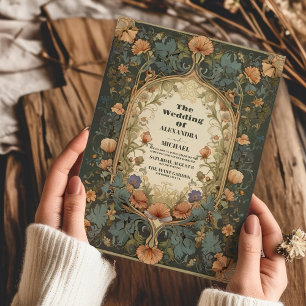 Convites Simfonia Floral de Casamento Inspirada no Art Nouv