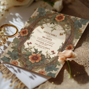 Convites Simfonia Floral de Casamento Inspirada no Art Nouv