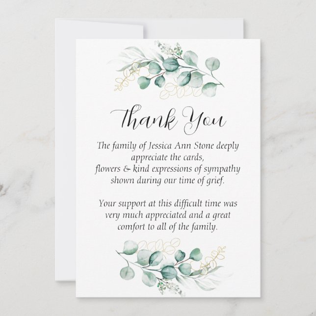 Convites Simpatia Eucalyptus Floral Funeral Obrigado (Frente)