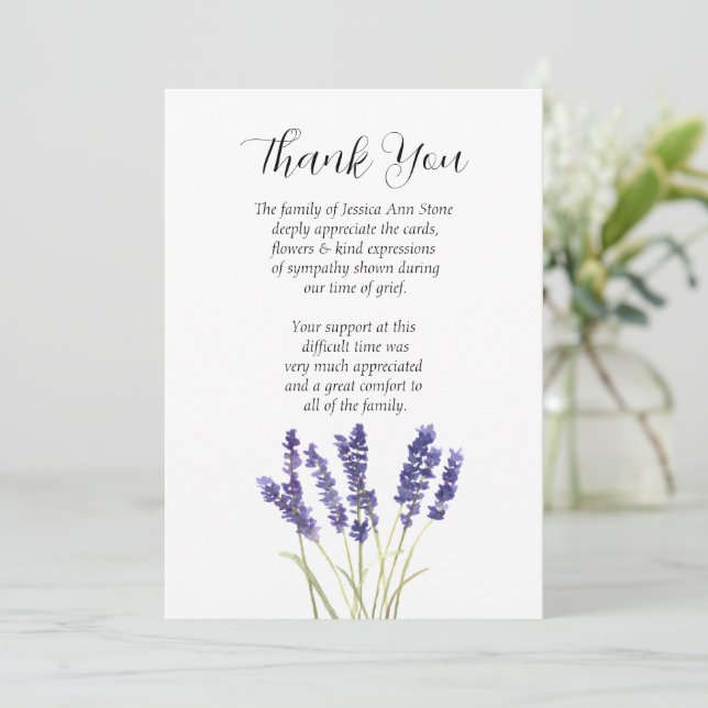 Convites Simpatia Lavanda Floral Funeral Obrigado  (Em pé/Frente)